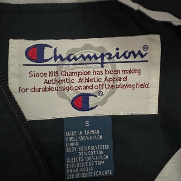 Vintage Champion Lined Windbreaker Pullover Jacket S | 90s Navy/Gold Striped - Picture 8 of 16